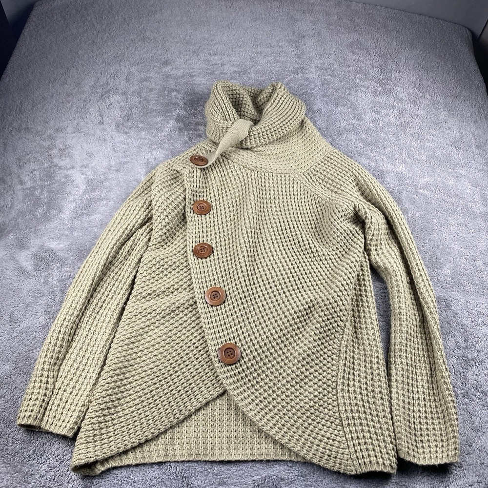 GRECERELLE Sweater Cowl Neck Wrap Pullover Asymmetric Womens Small Beige Tan